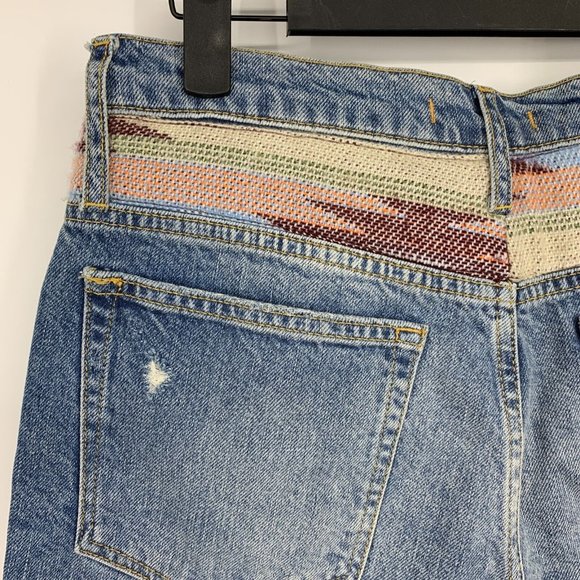 Free People Denim Shorts High Rise Blue Bermuda Distressed Tribal - Picture 9 of 12